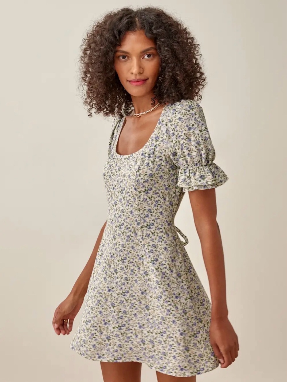 Reformation Elle Charlton Mini Dress Pixie Blue Ditsy Floral Square-Neck Sz 0